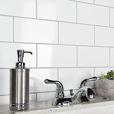 Projectos Glossy White 3-7/8"x 7-3/4" Ceramic Tile - Per Case of 50 Pieces - 11 Sq. Ft.