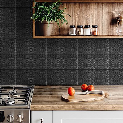 Triplex Valverde Black 7-3/4" x 7-3/4" Ceramic W Tile - 25 Tiles Per Case - 10.5 Sq. Ft.