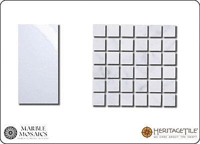 Marble Mosaics Honed Marble 5/8" Square Tile Sample Card in 'Carrara White'