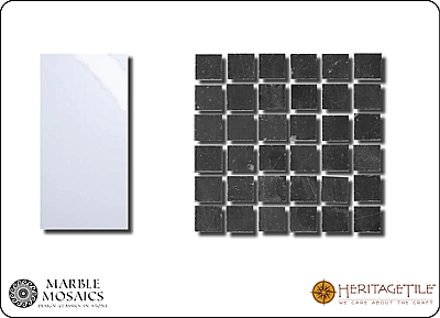 Marble Mosaics Honed Marble 5/8" Square Tile Sample Card in 'Jet Black'