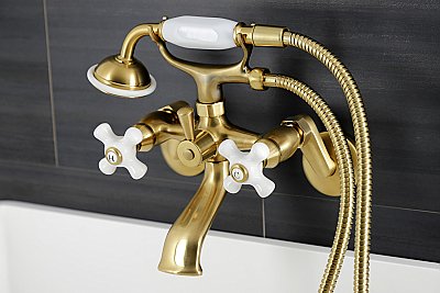 Kingston Brass KS266PXSB Kingston Wall Mount Clawfoot Tub Faucet with Hand Shower, Brushed Brass