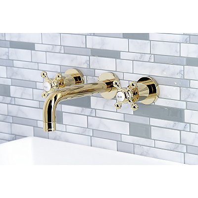 Kingston Brass KS8122BX Metropolitan 2-Handle 8 in. Wall Mount Bathroom Faucet, Polished Brass