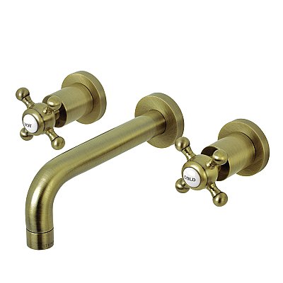 Kingston Brass KS8123BX Metropolitan 2-Handle 8 in. Wall Mount Bathroom Faucet, Antique Brass