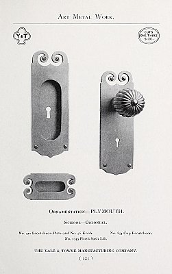 Antique Cast Brass "Plymouth" Pattern Door Plate By Yale & Towne Hardware - Circa 1897