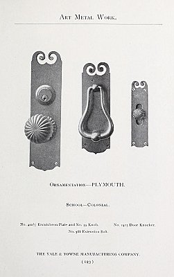 Antique Cast Brass "Plymouth" Pattern Door Plate By Yale & Towne Hardware - Circa 1897