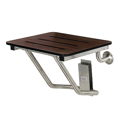 Kingston Brass KBSS1816MW Adascape 18" x 16" Wall Mount Fold Down Shower Seat - Dark Mahogany Wood Grain/SS