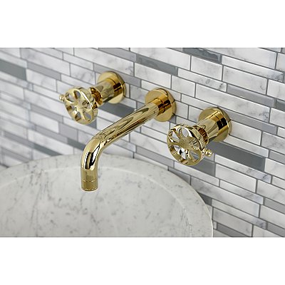 Kingston Brass KS8122RX Belknap Two-Handle Wall Mount Bathroom Faucet, Polished Brass
