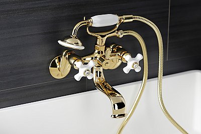 Kingston Brass KS266PXPB Kingston Wall Mount Clawfoot Tub Faucet with Hand Shower, Polished Brass