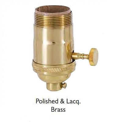Heavy Turned Solid Brass Lamp Socket with 3-Way Interior & Removable Turn Knob - UNO Thread-Polished & Lacquered Brass