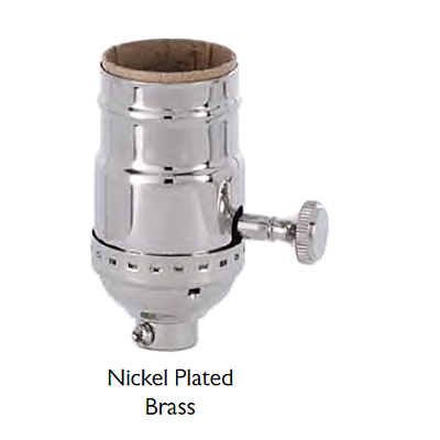 Brass Shell Lamp Socket with Turn Knob & ON/OFF Interior - No UNO Thread-Nickel Plated Brass