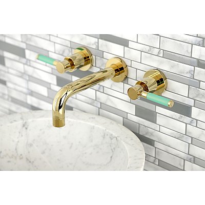 Kingston Brass KS8122DKL Kaiser 2-Handle Wall Mount Bathroom Faucet, Polished Brass