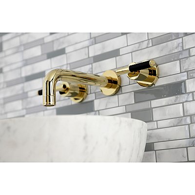 Kingston Brass KS8122CKL Kaiser Two-Handle Wall Mount Bathroom Faucet, Polished Brass
