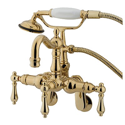 Kingston Brass CC1301T2 Vintage Adjustable Center Wall Mount Tub Faucet with Hand Shower, Polished Brass