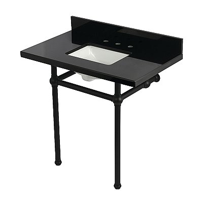 Kingston Brass KVPK36KBSQ0 Templeton 36" Black Granite Console Sink with Brass Legs (8-Inch - 3-Hole) - Black Granite/Matte Black