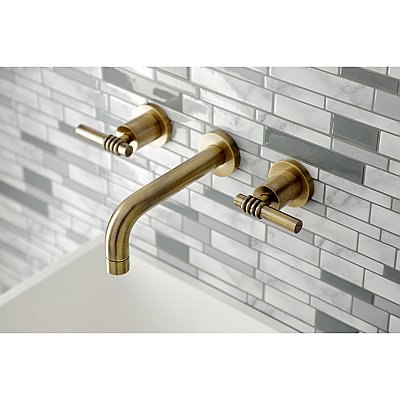 Kingston Brass KS8123ML Milano 2-Handle 8 in. Wall Mount Bathroom Faucet, Antique Brass