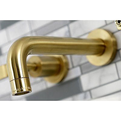Kingston Brass KS8127KL Whitaker Two-Handle Wall Mount Bathroom Faucet, Brushed Brass
