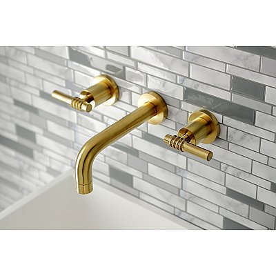Kingston Brass KS8127ML Milano 2-Handle 8 in. Wall Mount Bathroom Faucet, Brushed Brass