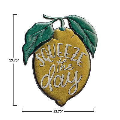 "Squeeze the Day" Embossed Metal Yellow & Green Lemon Wall Plaque