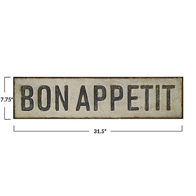 "Bon Appetit" Embossed Metal Wall Décor Plaque, Distressed Finish