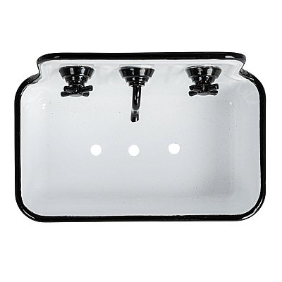 Enamel Metal Sink Soap Dish with Faucet - Black & White