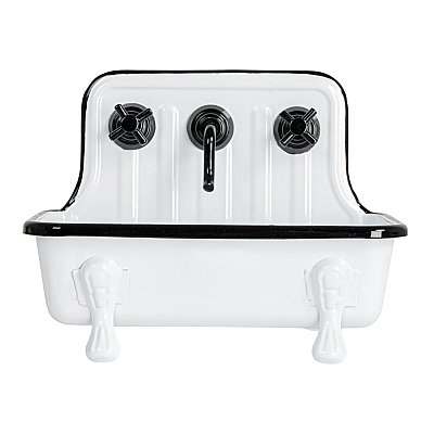 Enamel Metal Sink Soap Dish with Faucet - Black & White