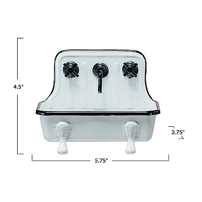 Enamel Metal Sink Soap Dish with Faucet - Black & White
