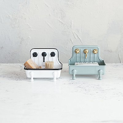 Enamel Metal Sink Soap Dish with Faucet - Grey & Gold