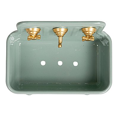 Enamel Metal Sink Soap Dish with Faucet - Grey & Gold