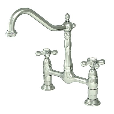 Kingston Brass KS1171AX Heritage Bridge Kitchen Faucet, Polished Chrome