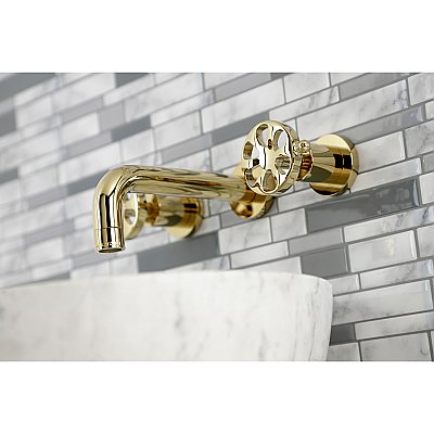 Kingston Brass KS8122RX Belknap Two-Handle Wall Mount Bathroom Faucet, Polished Brass