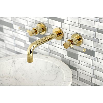 Kingston Brass KS8122DKL Kaiser 2-Handle Wall Mount Bathroom Faucet, Polished Brass