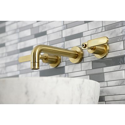 Kingston Brass KS8127KL Whitaker Two-Handle Wall Mount Bathroom Faucet, Brushed Brass