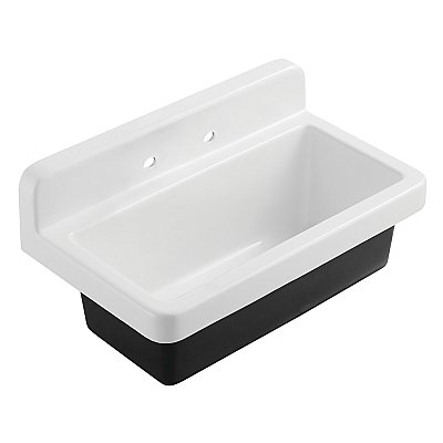 Gourmetier GCKWS331916W8 Petra Galley 33" x 19" Cast Iron Wall Mount Kitchen Sink, White