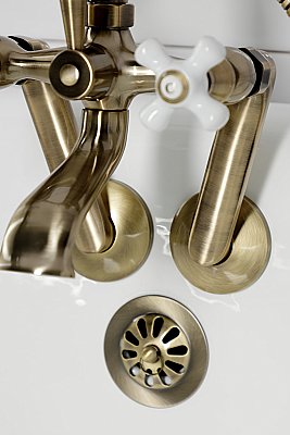 Kingston Brass KS269PXAB Kingston Tub Wall Mount Clawfoot Tub Faucet with Hand Shower, Antique Brass