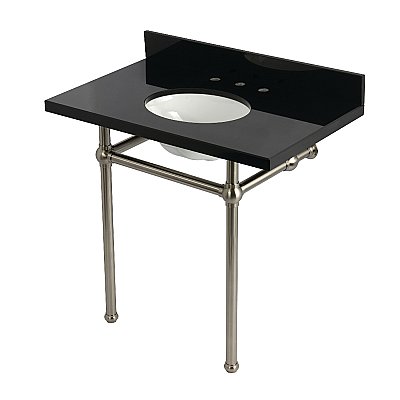 Kingston Brass KVPK36KB8 Templeton 36" Black Granite Console Sink with Brass Legs (8-Inch - 3-Hole) - Black Granite/Brushed Nickel
