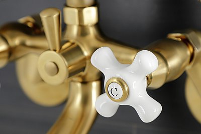 Kingston Brass KS266PXSB Kingston Wall Mount Clawfoot Tub Faucet with Hand Shower, Brushed Brass