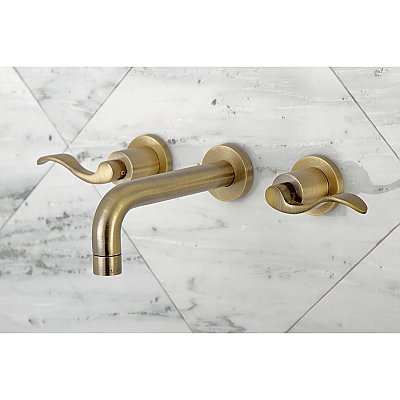Kingston Brass KS8123DFL NuWave 2-Handle Wall Mount Bathroom Faucet, Antique Brass