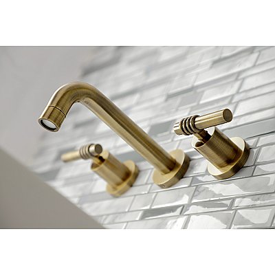 Kingston Brass KS8123ML Milano 2-Handle 8 in. Wall Mount Bathroom Faucet, Antique Brass