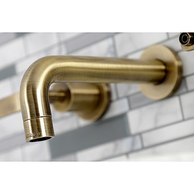 Kingston Brass KS8123KL Whitaker Two-Handle Wall Mount Bathroom Faucet, Antique Brass
