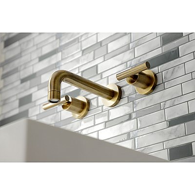 Kingston Brass KS8123CML Manhattan 2-Handle 8 in. Wall Mount Bathroom Faucet, Antique Brass