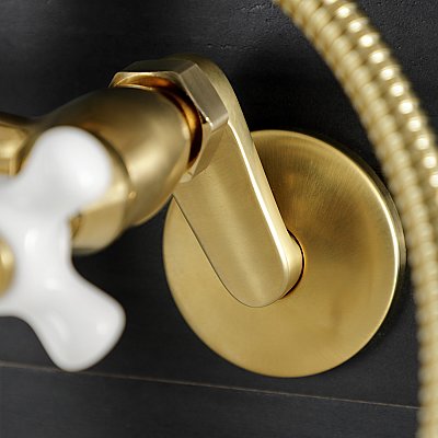 Kingston Brass KS266PXSB Kingston Wall Mount Clawfoot Tub Faucet with Hand Shower, Brushed Brass