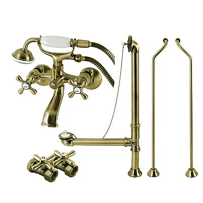 Kingston Brass CCK265ABD Vintage Wall Mount Clawfoot Faucet Package, Antique Brass