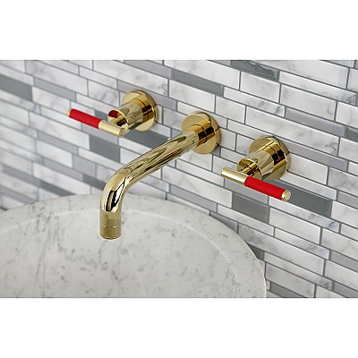Kingston Brass KS8122CKL Kaiser Two-Handle Wall Mount Bathroom Faucet, Polished Brass