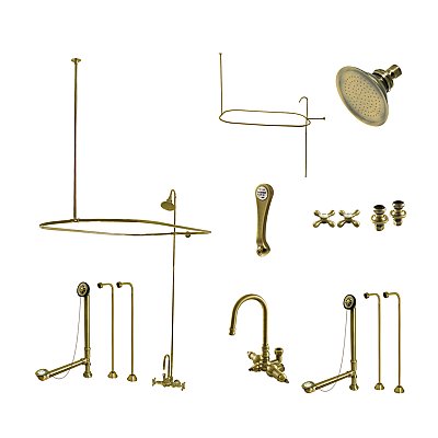 Kingston Brass CCK4143AX Vintage Clawfoot Tub Faucet Package with Shower Enclosure, Antique Brass