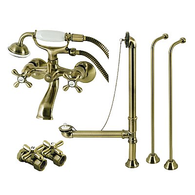 Kingston Brass CCK265AB Vintage Wall Mount Clawfoot Faucet Package, Antique Brass