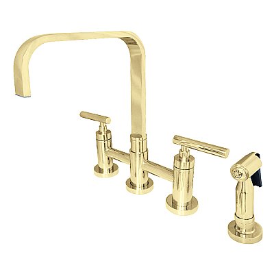 Kingston Brass KS8252CMLBS Manhattan Bridge Kitchen Faucet with Brass Spray, Polished Brass