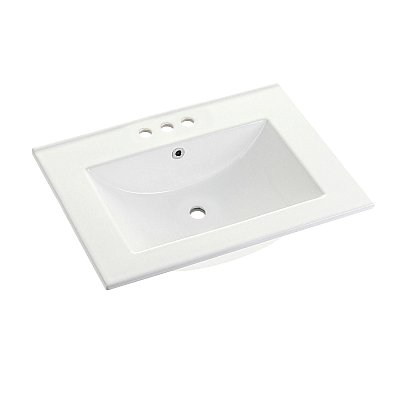 Fauceture LBT24187W34 Ultra Modern 24-Inch X 18-Inch Ceramic Vanity Top (4" Faucet Drillings), White