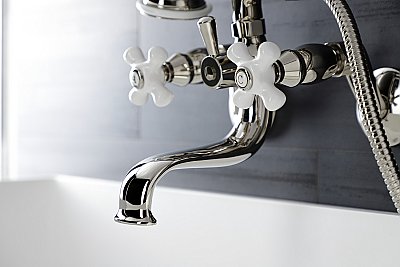 Kingston Brass KS266PXPN Kingston Wall Mount Clawfoot Tub Faucet with Hand Shower, Polished Nickel