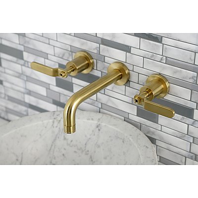 Kingston Brass KS8127KL Whitaker Two-Handle Wall Mount Bathroom Faucet, Brushed Brass