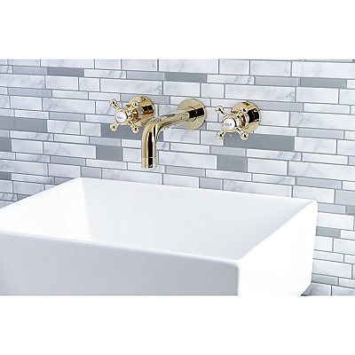 Kingston Brass KS8122BX Metropolitan 2-Handle 8 in. Wall Mount Bathroom Faucet, Polished Brass